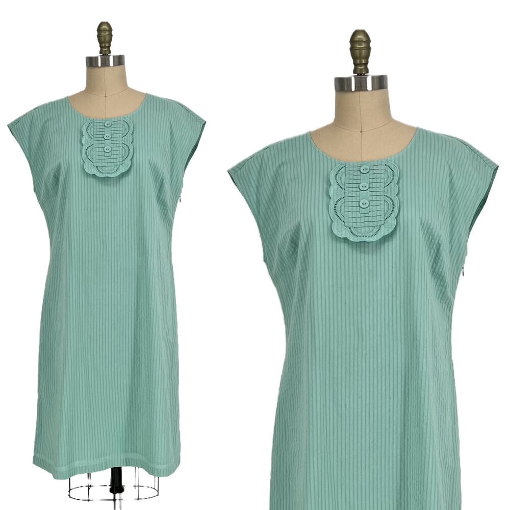 Boden Striped Lace Eyelet Shift Day Dress Womens UK 14 US 10 Long Seafoam/Mint